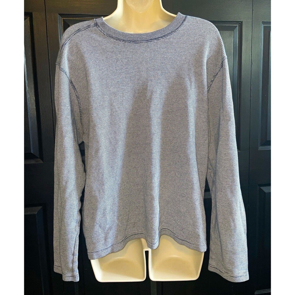 Bonobos Mens Waffle Knit Thermal Long Sleeve Shirt M Navy White Stripe